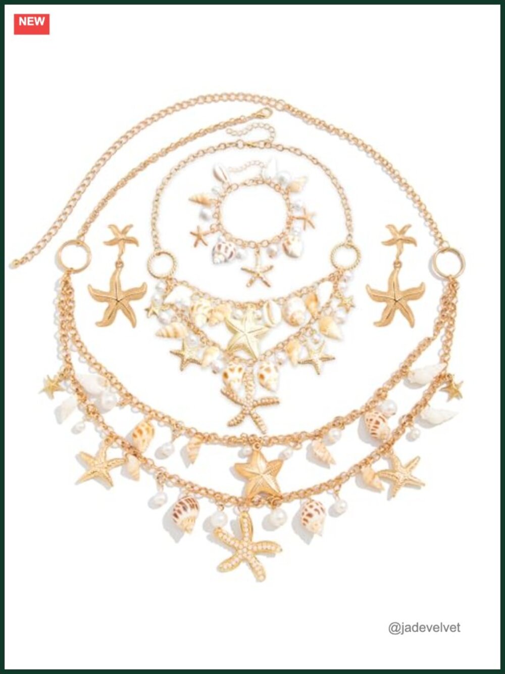 Shell Jewelry Set Necklace Waist Chain Bracelet Earrings Mermaid Costume